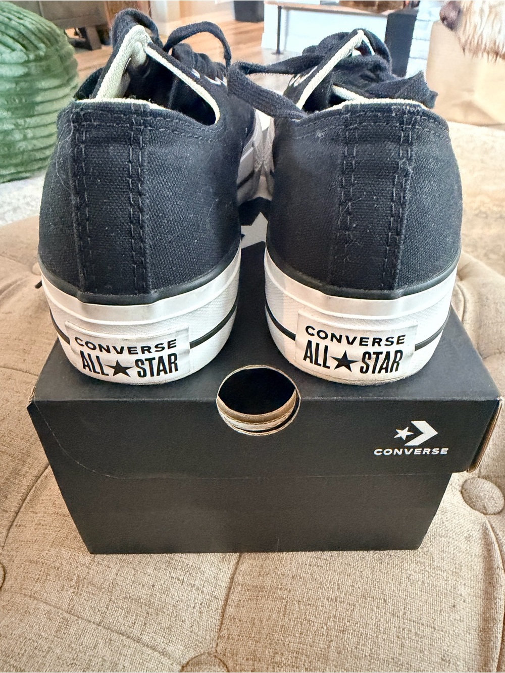 Converse Women's Black & White Platform Low Top Sneakers - Picture 2 of 4